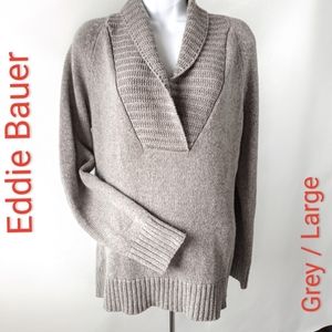 EDDIE BAUER SHAWL COLLAR COTTON BLEND GREY SWEATER